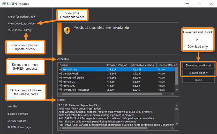 SAPIEN Updates Tool SAPIEN Updates Tool